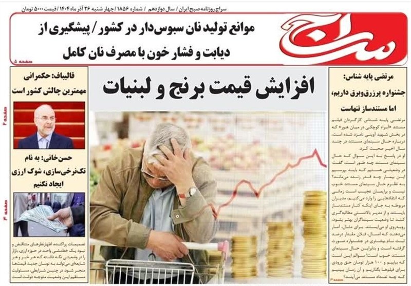 مطبوعات چهارشنبه 26 آذر در کاشان/افزایش قیمت برنج و لبنیات کاشان , اخبار کاشان ,