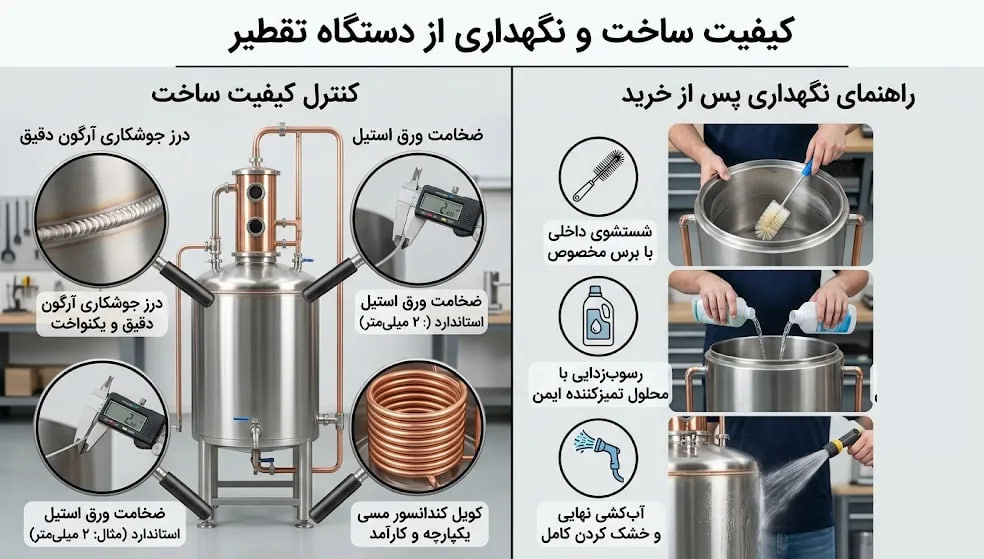 کیفیت ساخت و نگهداری از دستگاه تقطیر